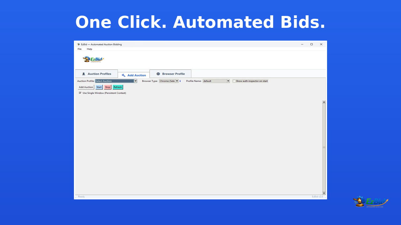 EzBid screen with one click automated bids message
